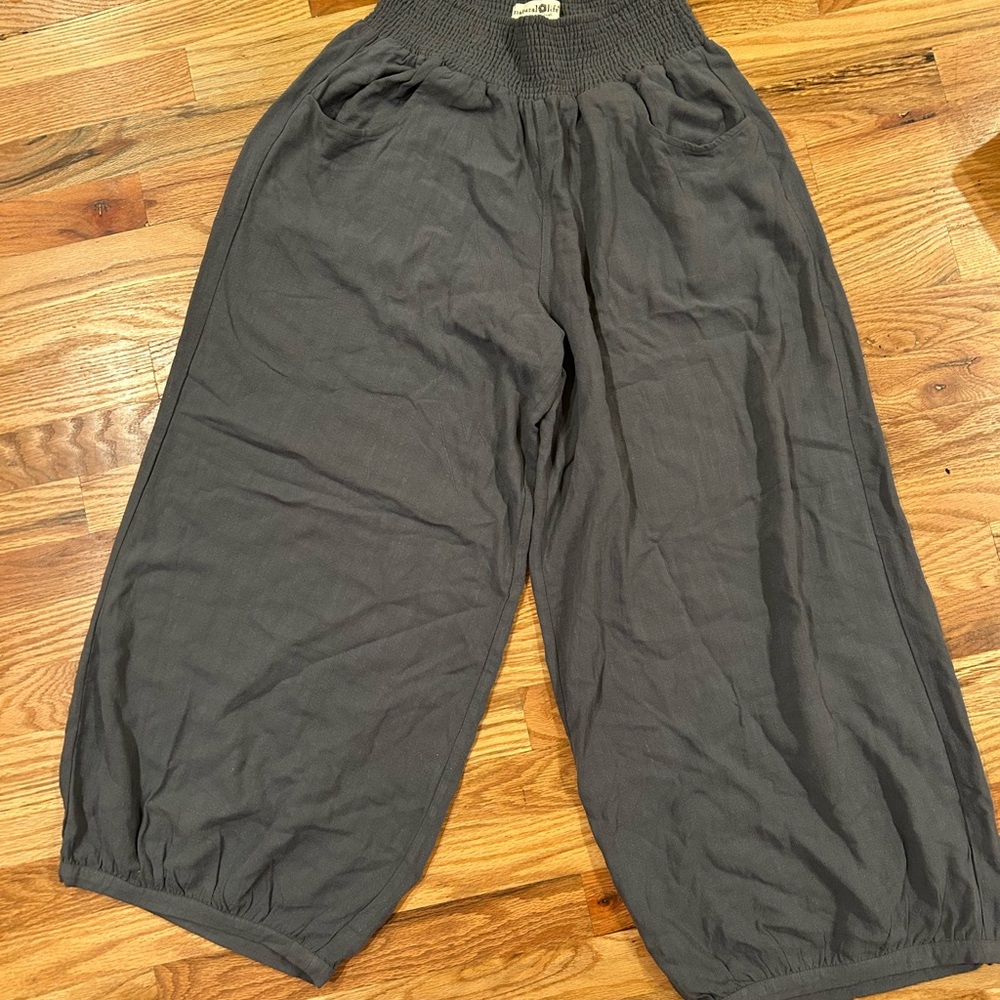 NATURAL LIFE Charcoal linen blend pants